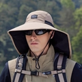 Khaki outdoor sun hat with neck flap and wide brim for hiking and fishing sports - Khaki
