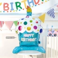 Standing blue and white birthday cake foil balloon with base for party decor 89x50.5cm - Y0060 Standing Cake-Blue 89x50.5cm