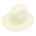 Close-up of a classic Panama fedora straw hat with detailed hollow diamond weaving patterns - One Size / Light Yellow