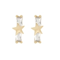 Detailed view of gold star stud earrings featuring rectangular clear zircon crystals - Ribbon Star