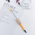 DIY beadable ballpoint pen in bright yellow with white pearls and sparkling rhinestones - Macaron Orange