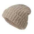 Macro detail of high-quality light brown textured knit beanie with warm fluffy yarn - 58-60CM / Khaki