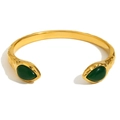 18K gold plated stainless steel snake head cuff bracelet with green agate stones - Double Snake Head Green Agate Bangle - Gold