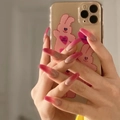 Uñas postizas largas tipo ballerina con degradado rosa baya y acabado brillante - Uñas de Ataúd Rosa Ombré (JP1015)