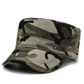 Mens tactical jungle camouflage flat top military cap with metal side sports emblem - Metal Label Camouflage
