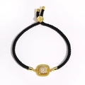 Adjustable black rope bracelet with square gold pendant and micro-set cubic zirconia - Square Beaded Edge Pendant (Style 17)