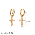 Orecchini a cerchio con croce in acciaio dorato e strass per donna, misura 10mm - Pendente a Croce in Zirconia Dorata (TE60317)