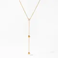 Elegant gold-plated Y-shaped long necklace featuring clear zircon and dual metal teardrop pendants - Gold (KD1672)