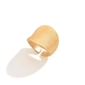Detailed close-up of matte gold wide ring featuring horizontal brushed metal texture - Gold Band
