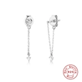 Close-up of sterling 925 silver chain earrings with sparkling zircon pendant detail - Platinum-Zirconia Pendant