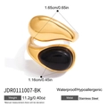 Vergoldeter Edelstahlring in Tropfenform mit einer großen schwarzen Einlage - Schwarzer Wassertropfen-Ring (JDR0111007-BK Ring)