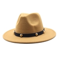 Detail of camel wool fedora featuring black band with decorative gold metal rivets - Size M (56-58cm) / Camel