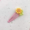 Close-up of pink sunflower BB hair clip with green leaves for little girls - 4# Yellow Sunflower Snap Clip (1PC)