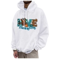 White fleece hoodie for men with colorful LOVE Thanksgiving graphic and drawstring hood - S / Tops / White