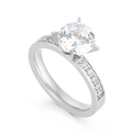Anello di fidanzamento in acciaio inossidabile argento con zircone a quattro griffe - US 7 / Stile Donna / Color Acciaio