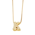Golden necklace featuring a letter K pendant with sparkling zircon inlays on box chain - Letter K