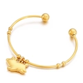Golden open bangle bracelet with round beads and cute pig charm pendant in polished finish - Gold (KB155760-Z)
