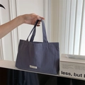Deep blue-grey canvas tote bag with a minimalist Sozakka woven label and top handles - Gray