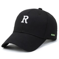 Berretto da baseball in cotone nero con R ricamata in 3D bianca e logo verde lato - Regolabile / Nero Con Ricamo Bianco