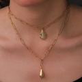 Chic gold-plated layered paperclip chain necklace with shell and conch sea charms - Folded Shell Small Conch Layered Necklace (DZ12881+12885)