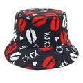 Bob noir avec imprimés lèvres rouges et graffitis blancs pour protection solaire - M(56-58cm) / Noir