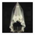 Three-meter white single layer bridal veil with floral lace embroidery on black mannequin - Champagne