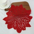 Red 30cm lace round Christmas placemat with hollow floral crochet pattern for holiday tables - Hollow Floral Style (Pattern 1) / Round 30cm