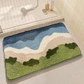 Absorbent bathroom rug with scenic landscape flocking pattern on non-slip backing - 40*60cm / Whale and Sea