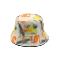 Close-up of tie-dye bucket hat showing reinforced stitching and vibrant orange-yellow patterns - One Size / 07 Orange Yellow Green Tie-Dye
