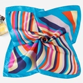 Detailed close-up of folded silk scarf featuring colorful striped patterns and satin texture - Rainbow Lines