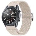 Dettaglio del cinturino in nylon intrecciato beige con macchie colorate per smartwatch - Macchiettato Stellare