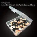 Detail view of 50 disposable double-sided sponge eyeshadow applicators in a clear storage box - 5.5cm Dual Head Eyeshadow Stick - 50 Pcs Box
