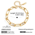 Detalle de la pulsera de clip de acero inoxidable de 18K con circonita blanca y cierre - Estilo de Cadena Gruesa con Diamantes Redondos (JDB0310026)