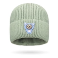 Gele winter gebreide muts voor kinderen met schattige beerpatch van lichtgroene wol - Eén maat / Oceaangroen