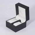 Double slot flip-top watch display box in black leather with white cushions - 10.9*11*8.7cm / Black