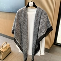 Linen blend oversized shawl with black and white speckled texture and dark contrast trim - 130*130cm / B&W Melange Texture (MZF-083)