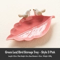 Pink leaf-shaped ceramic jewelry tray with white bird figurines for home decor - Green Leaf Bird Tray - Style 3 Pink