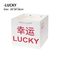 White square gift bag 28x28x28cm with Lucky print and silk ribbon handles - Lucky LUCKY Red 28*28*28