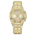 Orologio al quarzo da uomo in oro con numeri romani e cinturino in acciaio con diamanti - Oro