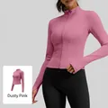 Dusty rose slim-fit yoga jacket with stand collar and thumb holes for women - S / Tops / Dusty Pink