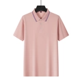 Pink short sleeve polo shirt for men in XL size featuring a fine knitted texture surface - S / Pink