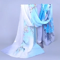 Floral print chiffon scarf with elegant white to light blue gradient and floral patterns - Blue Grey (Gradient Peony)