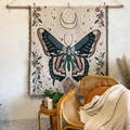Bohemian woven cotton blanket featuring butterfly and moon pattern with fringe details - Butterfly Pattern / 130x160cm
