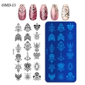 Rectangle nail art stamping plate OM-D15 with blue film and mandala geometric patterns - OM-D15 Geometric Mandala Totem (OM-D15)