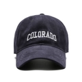 Navy blue cotton baseball cap with white Colorado embroidery in vintage American style - Snow Velvet Cotton Navy