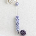 Penna a sfera viola con perle e margherite decorative e strass luccicanti per ufficio - Viola Scuro Perla