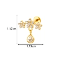 Titanium gold earring featuring three zircon flowers and a pear-shaped crystal drop - Flower Cluster Drop (T2584-9#) / Gold