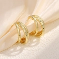 Minimalistische geometrische dreilagige Creolen in poliertem goldfarbenem Metallic-Finish - Große Dreischichtige Creolen / Gold