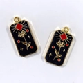 Rectangle enamel tarot charms with golden rose and star pattern for DIY jewelry making - Rose