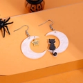 Halloween cat and star acrylic drop earrings set on festive orange background - FX258 (Acrylic Moon Black Cat)